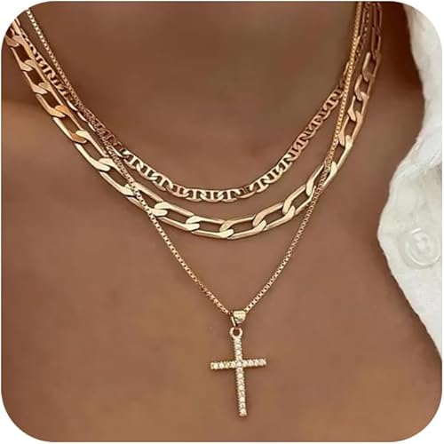 14k Gold Plated Stackable Cross Choker Necklaces- Gold or Silver image